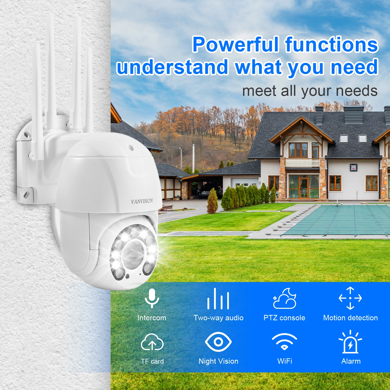 2022 VANVISION Icsee App 3mp 5mp Outdoor Waterproof Camera Auto Motion Tracking Wifi Cctv Camera Wireless Ptz Ip Camera