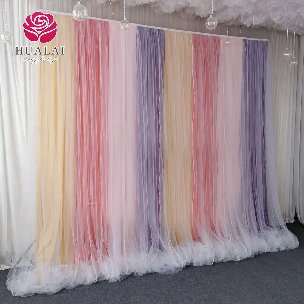 gradient colorful rainbow tulle and ice silk cloth back drop curtains drapes panels for wedding events birthday party