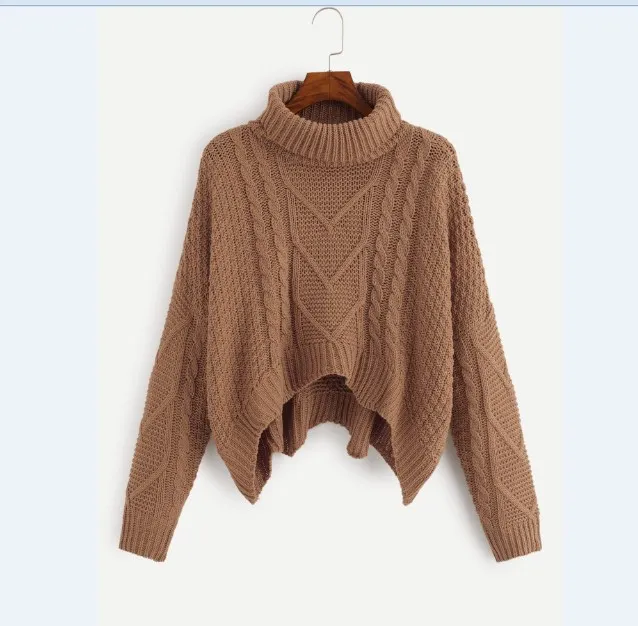 manufacturer provide custom women Mixed Knit Asymmetrical Hem Sweater
