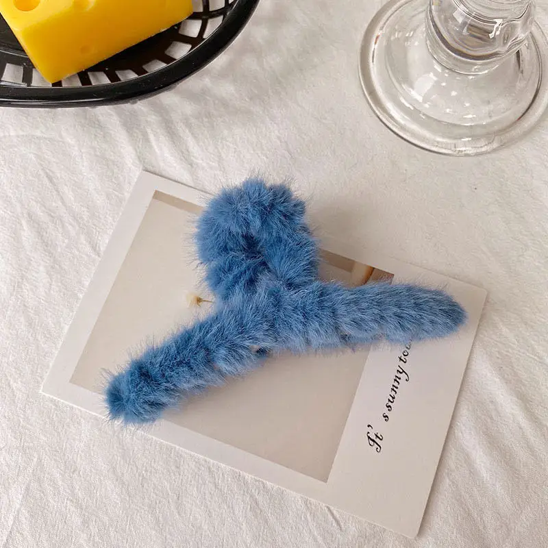 2021 Winter Solid Color Plush Shark Vigorously Clip Hair Accessories Hairpin For Women