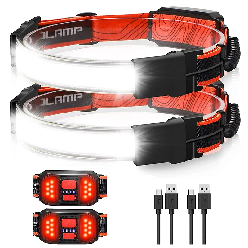 LED Headlamp Flashlight USB Rechargeable Head Lamp With Red Taillight Lightweight Waterproof Headlights for Running Hiking