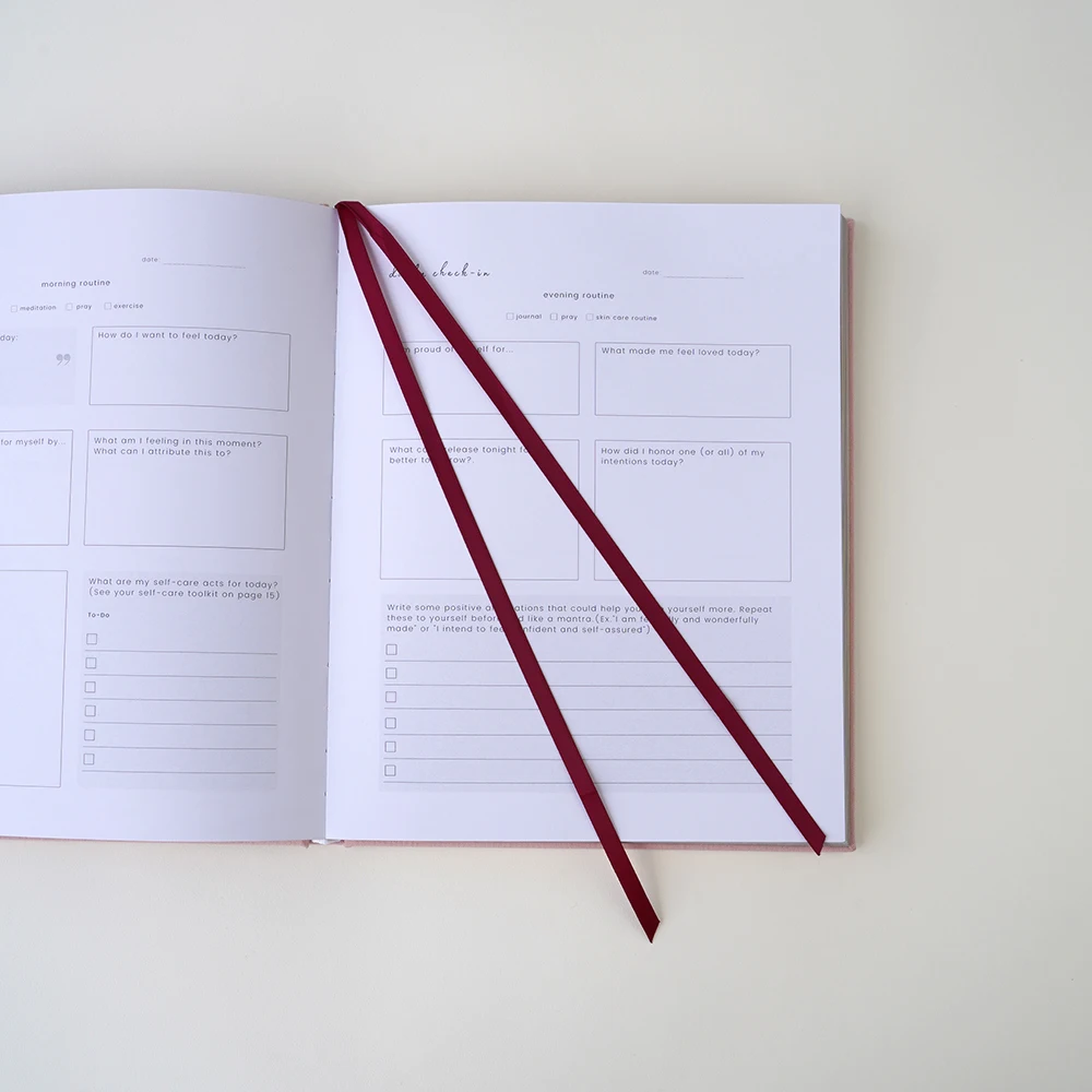 Custom A5 Daily Energy Journal Fabric Linen Hard Cover Business Pink Notebook Planner For Women