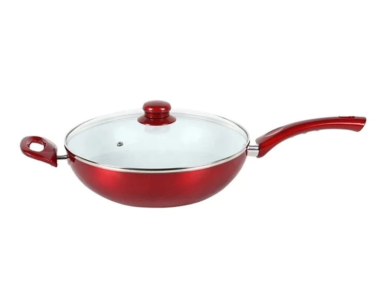 Горячая Распродажа высококачественных алюминиевых вок Joyway для приготовления пищи, прессованный алюминиевый вок со стеклянной крышкой