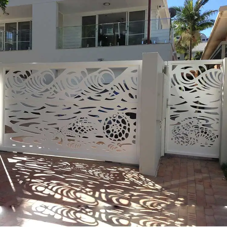 Пользовательская лазерная резка, дизайн главных ворот, алюминиевая лазерная резка, перфорированная экранная Панель забора