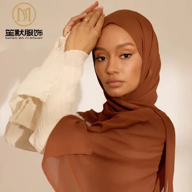 SHENGMO Thick Opaque Bubble Chiffon Hijab Spring Malaysian Turban Bulk Solid Color Scarves Muslim Hijab