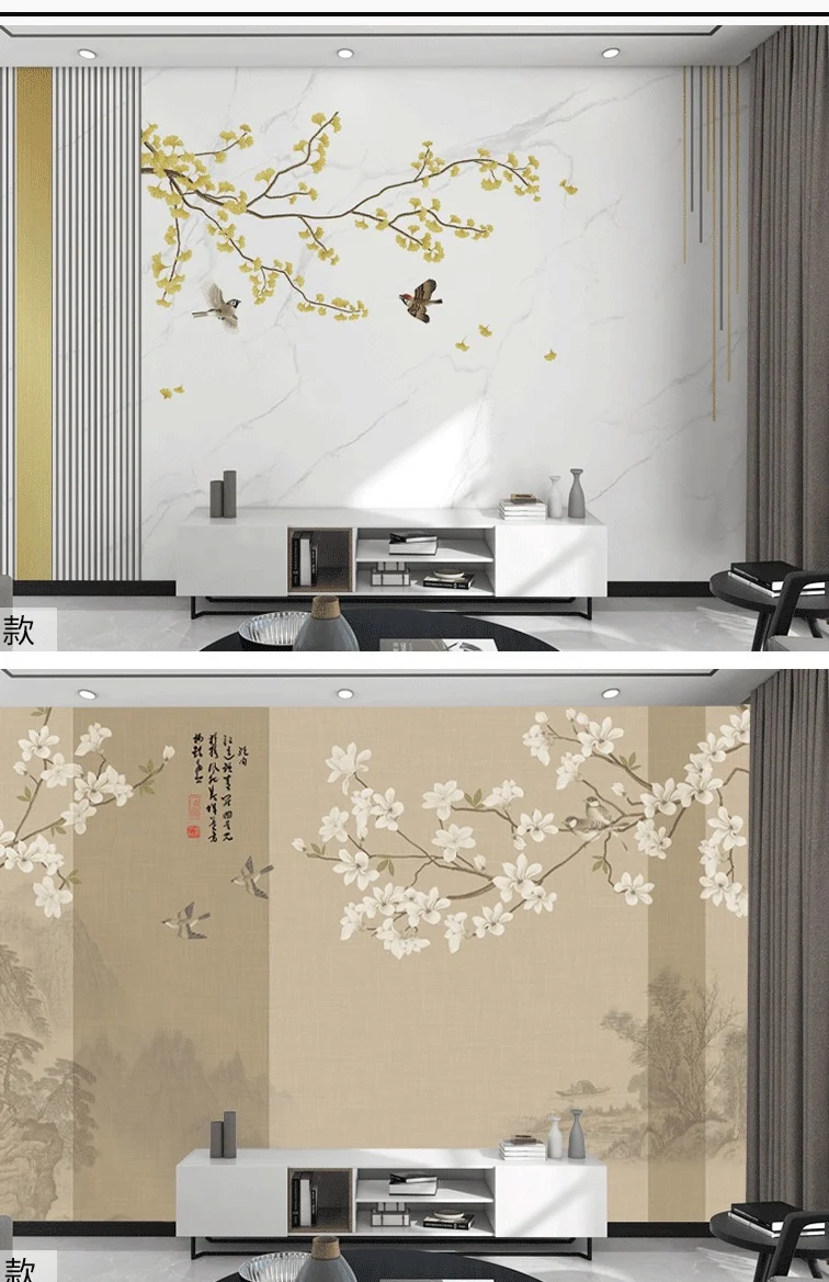 3d 10d Chinese style  flower and bird landscape living room TV wall background wallpaper interior home decoration wall cloth