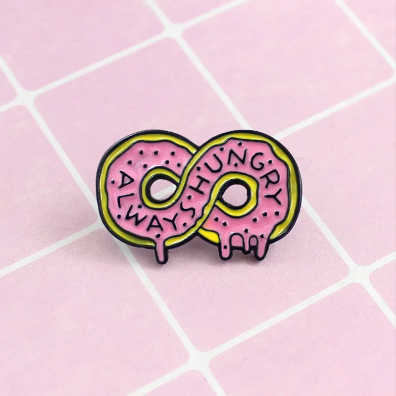 New Product Infinite Symbol Donut Always Hungry Oil Drip Brooch Ornament Pink Badge Soft Enamel Lapel Pin