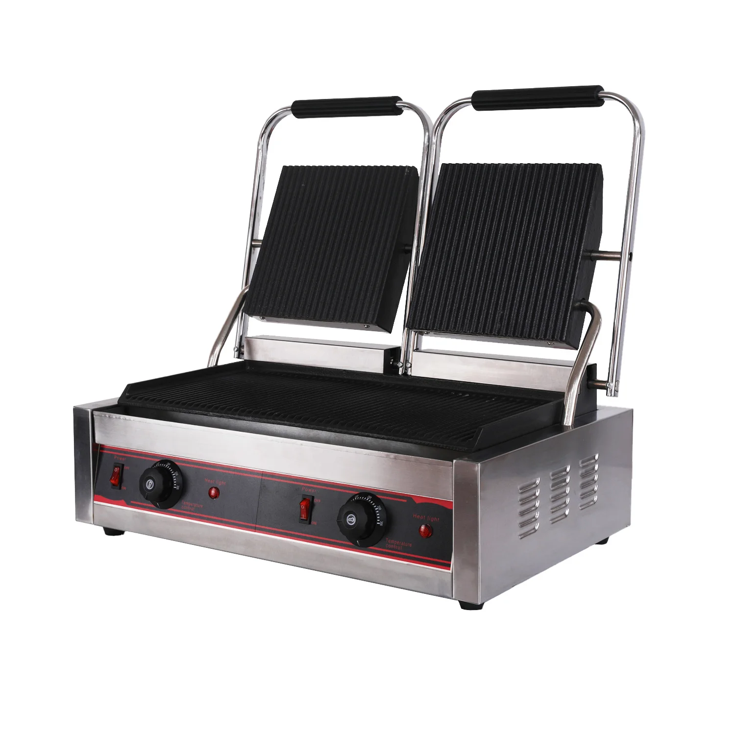 Electric Sandwich Panini Grill Commercial Indoor Press Contact Griddles Smokeless Double Full Grooved