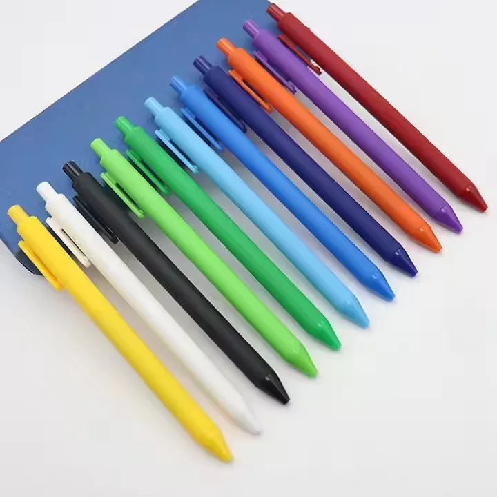 Best Bulk Plastic Cheap Multicolored Rubber Coated Ballpoint Pens  For Stationery pens With OEM Retractable Custom Printed Logo