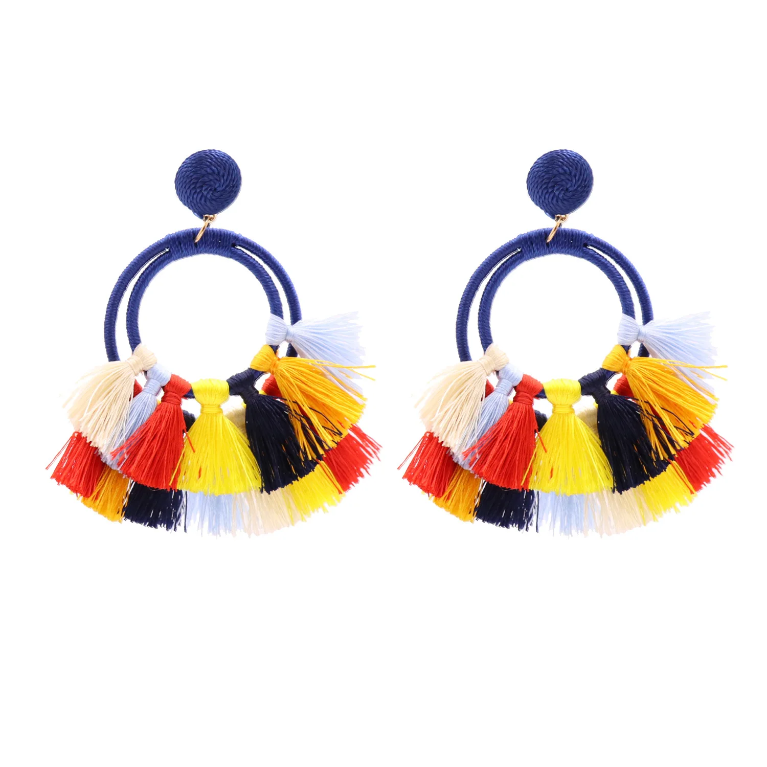 Fashion Jewelry 20 Designs cross-border wish bohemian tassel dangle earrings silk thread ethnic fashion pompom boho earrings