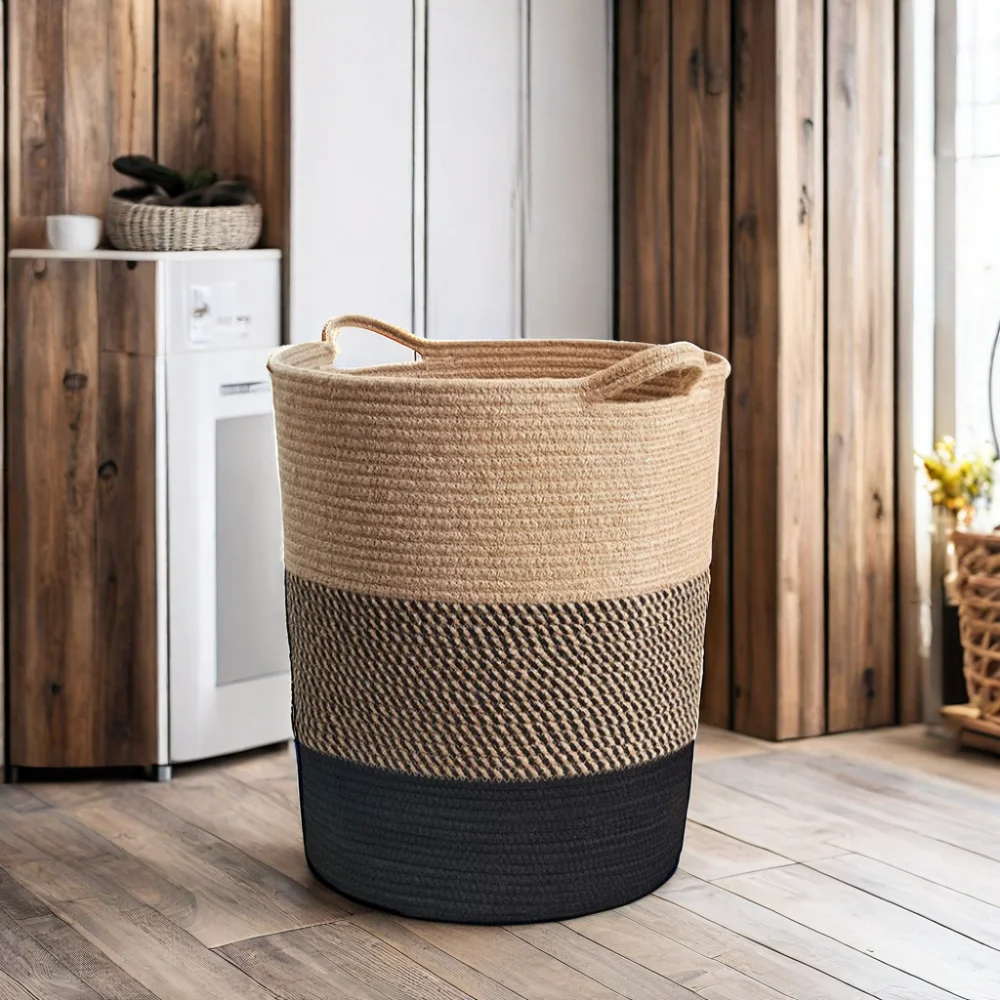 Woven Basket Jute Rope Cotton Basket Room Storage Basket for Shoes Boho Toy Yoga Mat Storage Round Storage Bin