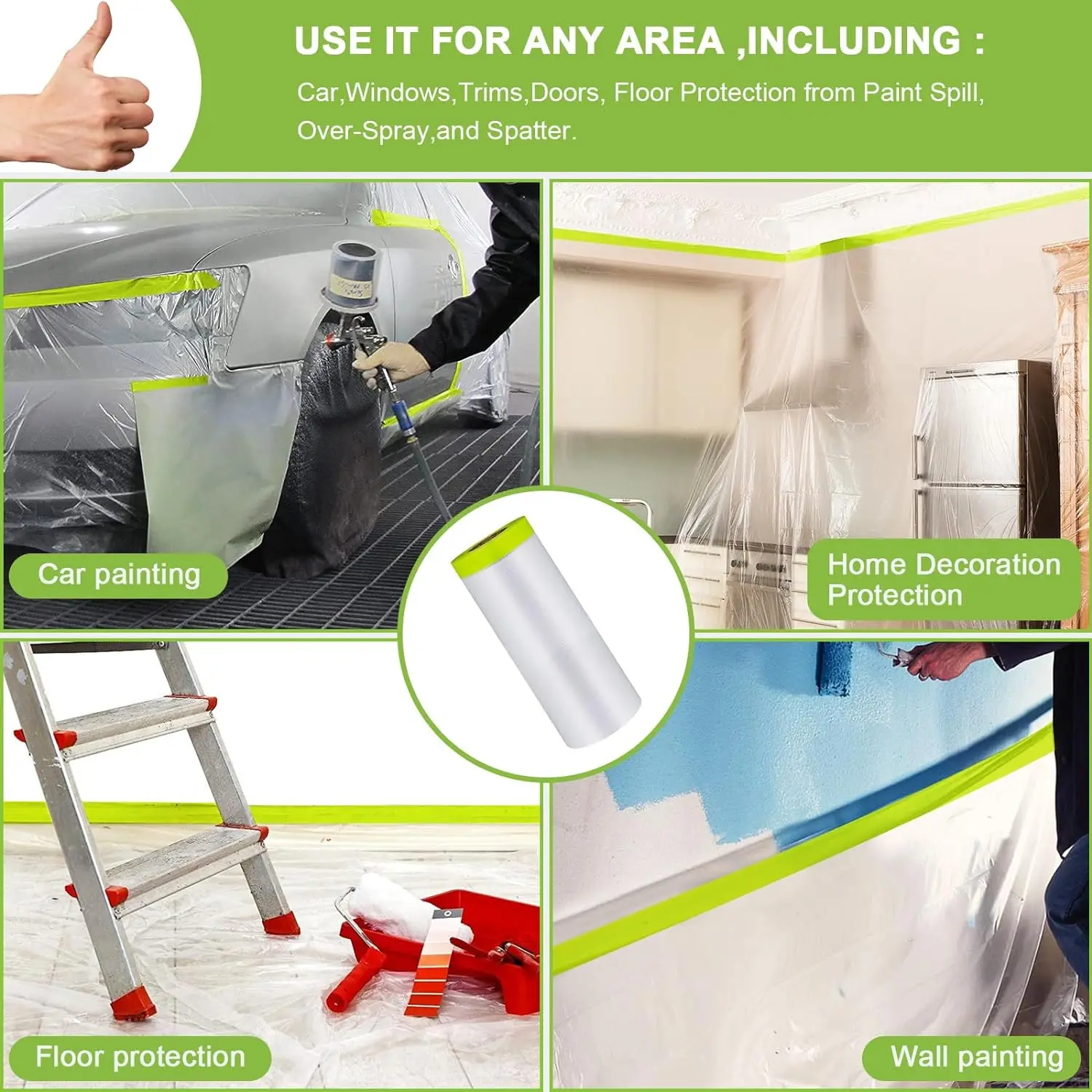 Hdpe pre taped folder painter masking film over spray protective plastic sheeting automotive masking film for car painting