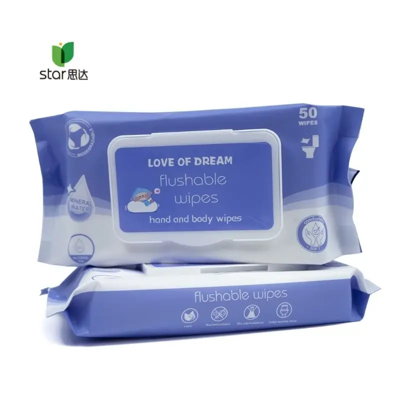 100% biodegradable Wood pulp paper flushable toilet wet wipes for baby