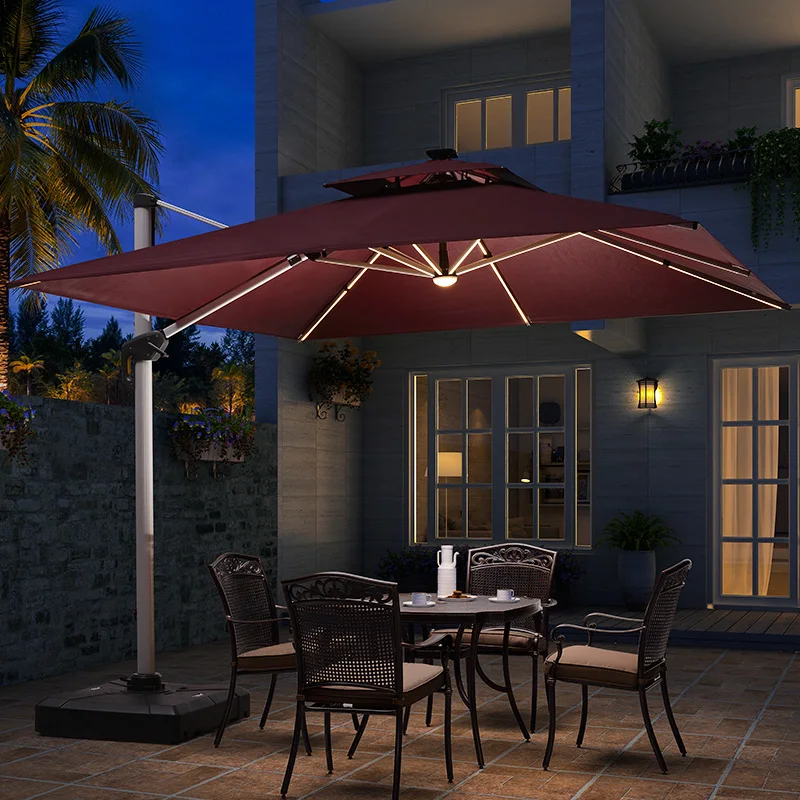 Giant 10ft Solar Charge LED Light Cantilever Offset Parasol Sun Solar Panel Solar Light Umbrella