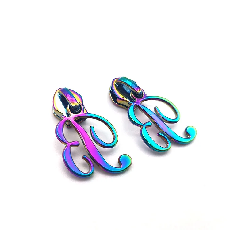 YYX custom logo 5 head zipper slider fancy printed rainbow metal zipper head slider puller custom zipper pulls