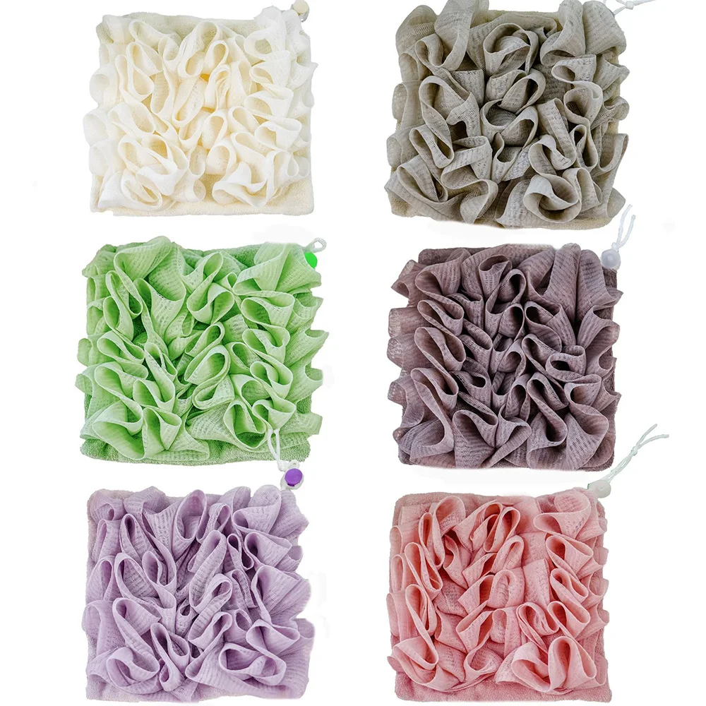 Soft Loofah and Washcloth 2 in 1 Bath Loofah Sponge Bath Ball Towel with Drawstring Shower Sponge for Body