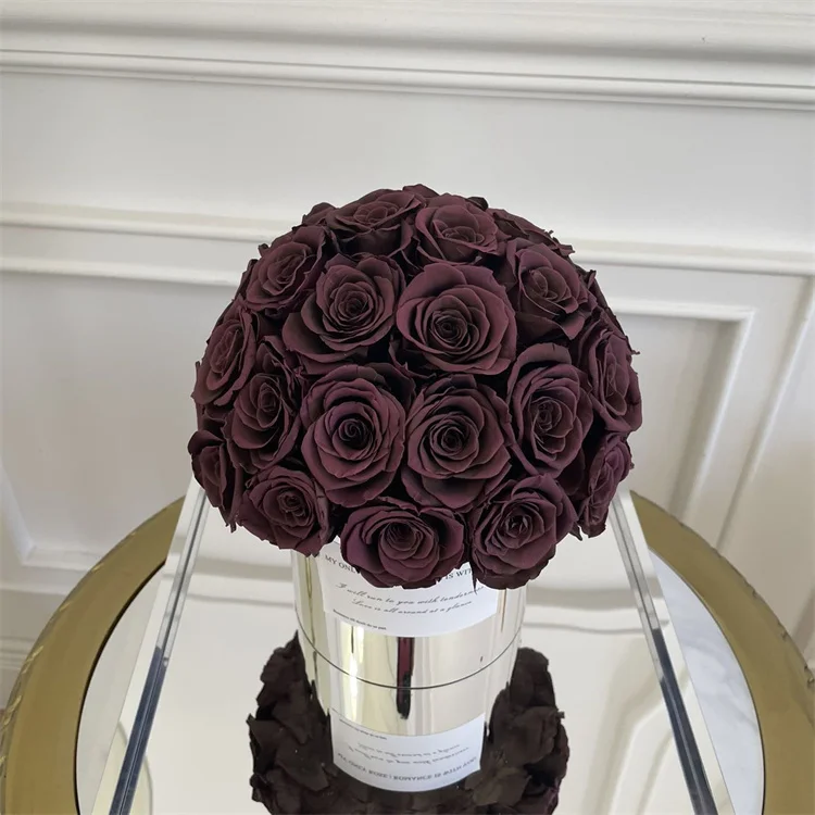 Wholesale Customized Handmade Pure Mirror Hugging Bucket Real Natural Immortal Eternal Forever Flowers Preserved Roses