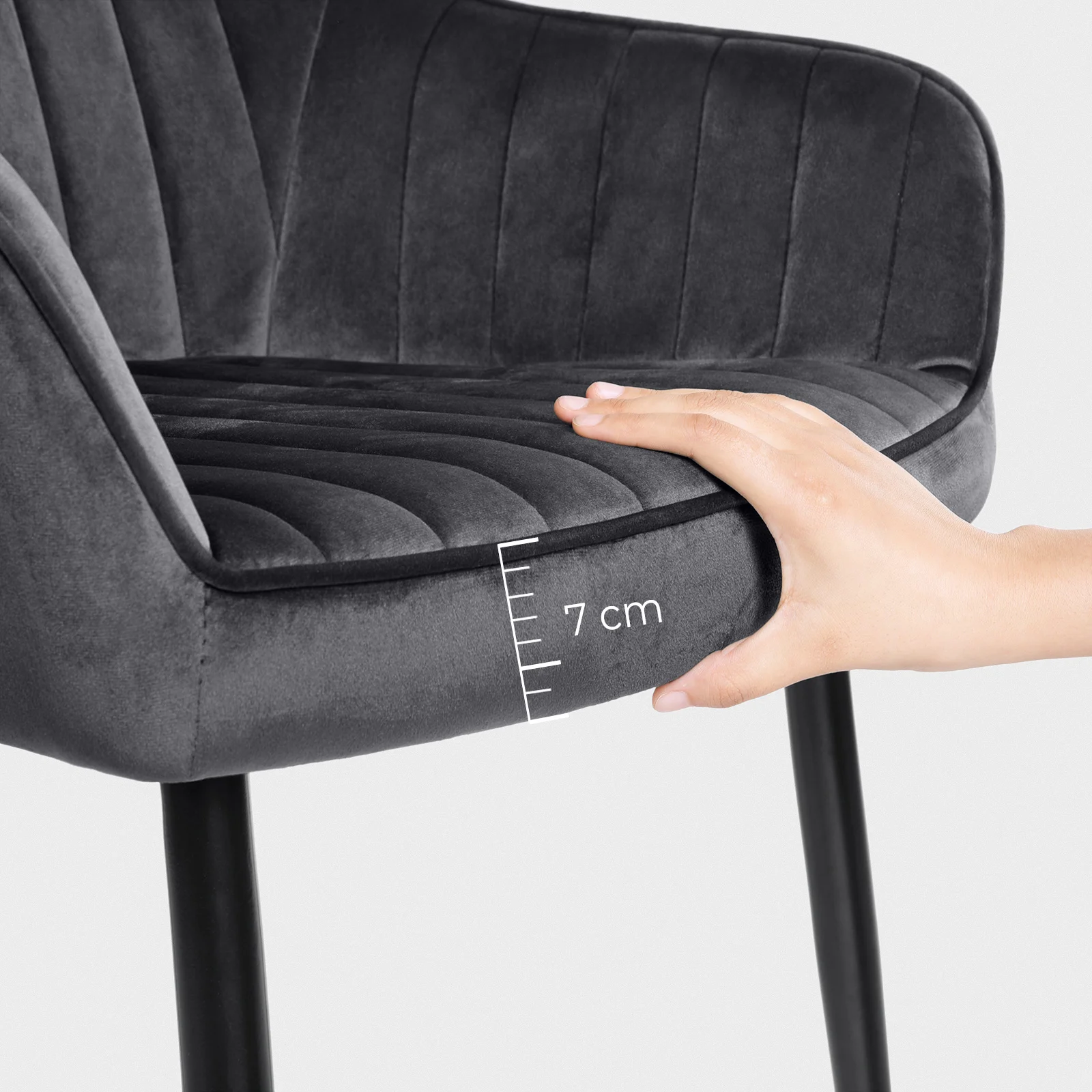 SONGMICS Modern Metal Leg Tufted Gray Velvet Armchair Living Room Upholstered Dining Chairs