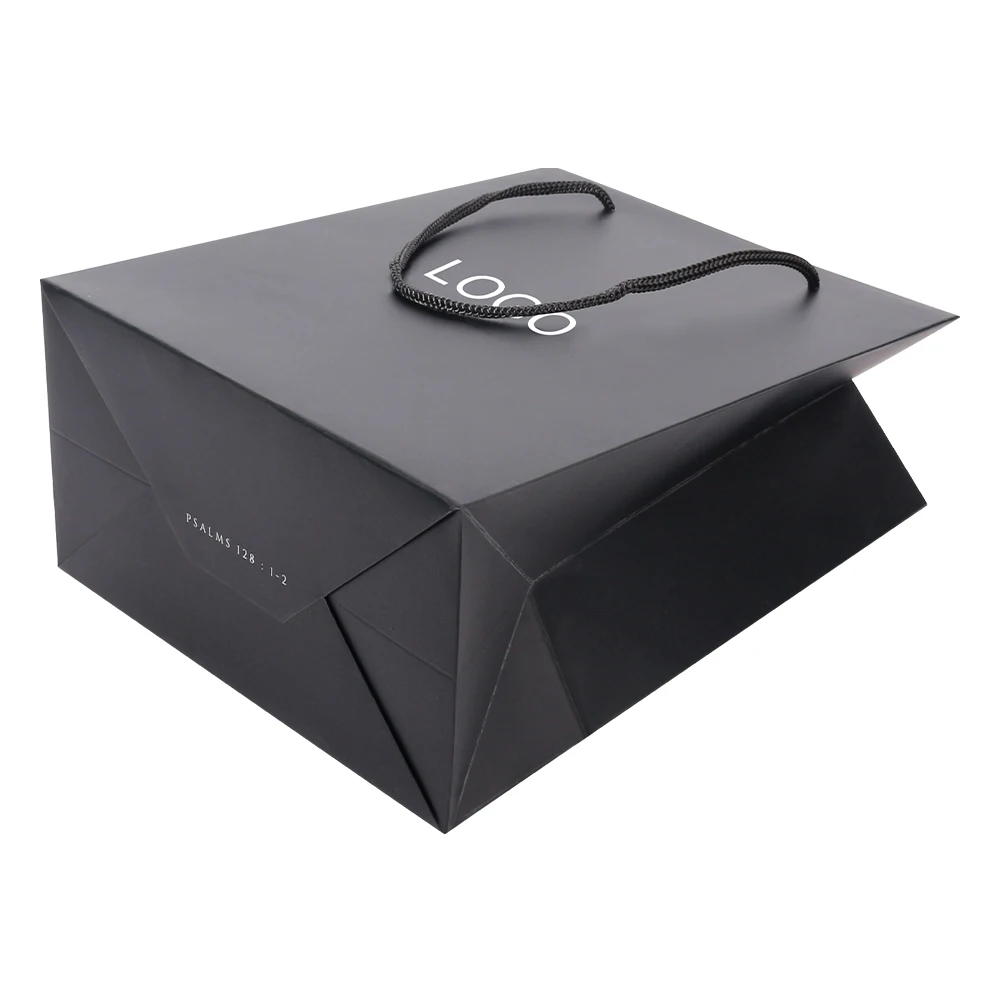 Convenient Folding Package Bag with Logo Gift Printing Sides Paper Bags with Ribbon Handle