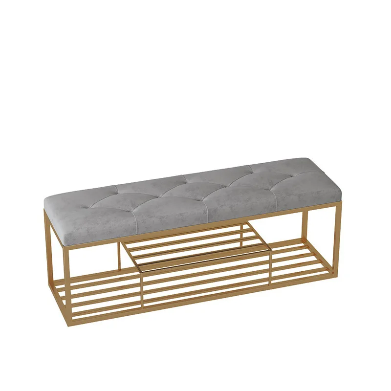 Luxury Home Furniture Metal Rectangle Stool Velvet Bench Shoe Storage Sofa Fabric Pouf Soft Footstool