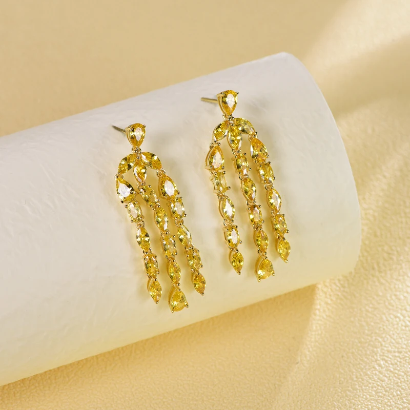 Glazed yellow zirconia earrings gold-plated pendant earrings custom material jewelry tassel earrings