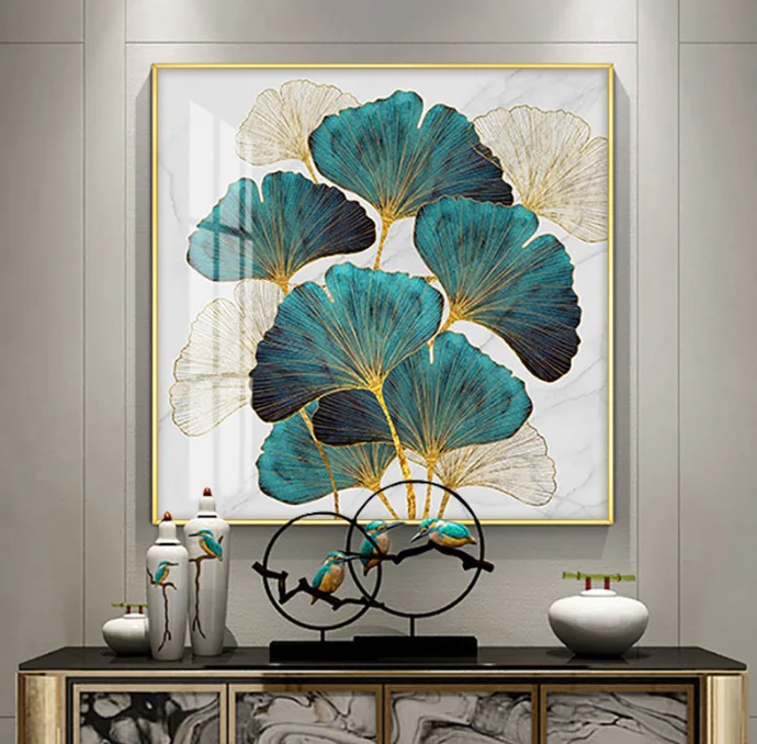 Factory direct sale 5d light luxury ginkgo leaf porch painting wall painting decorative crystal porcelain painting