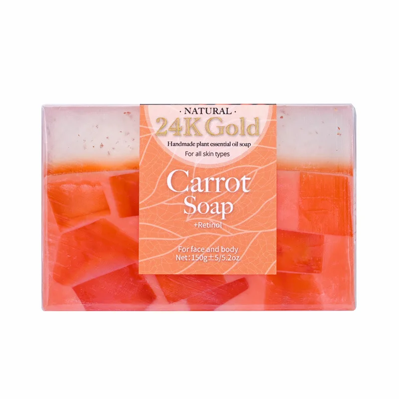 24K Gold Foil Carrot Vitamin A Handmade Essential Oil Soap Cleansing Bath Soap Body Soap 150g Wholesale