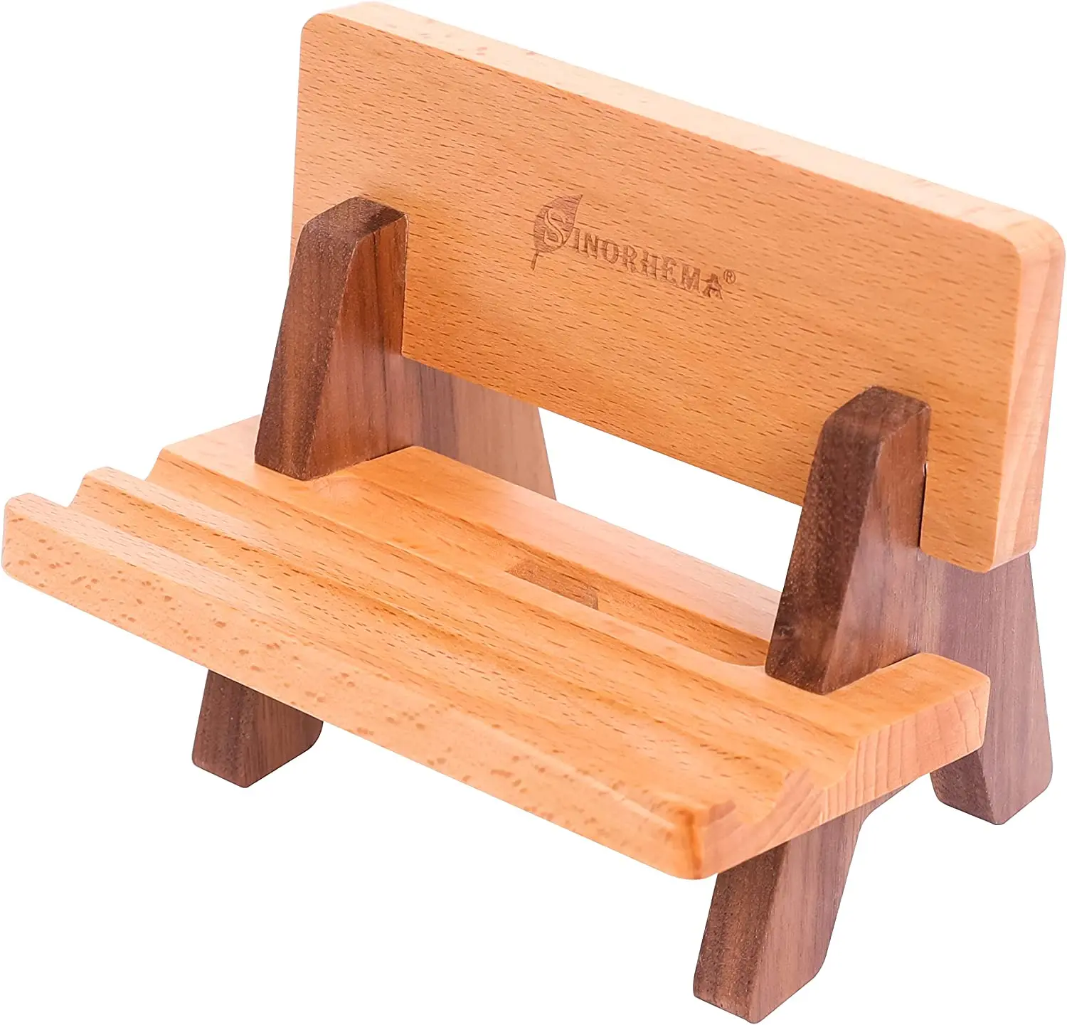 Cell Phone Stand Wooden Desktop Mobile Phone Holder Garden Bench Shaped Cute Phone Stand with Charging Port