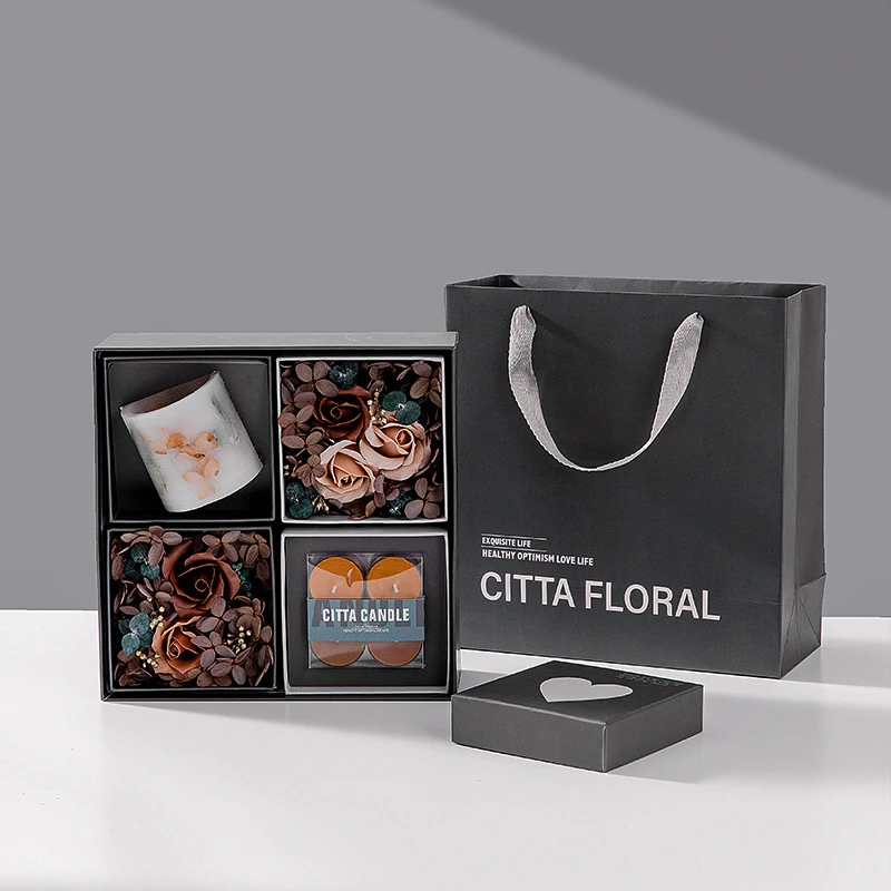 Immortal flower dried flower scented candle Luxury gift box set for Wedding decoration tabletop ornaments with hand ceremony