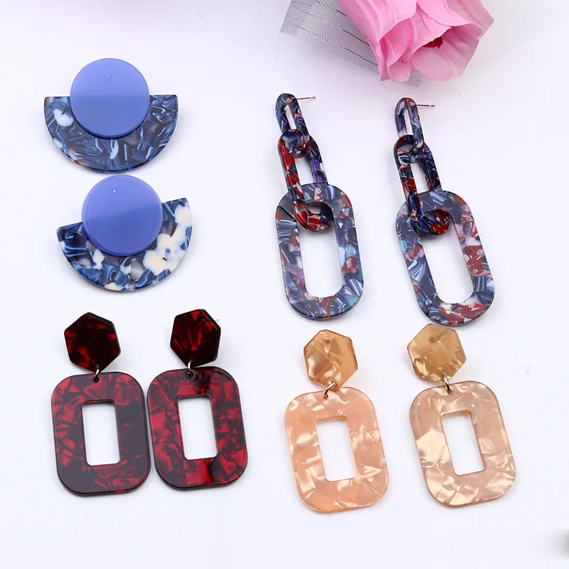 Fashion Modern Statement Half Moon Semicircle Girls Gift Multicolor Acetate Resin Acrylic Women Dangle Earrings