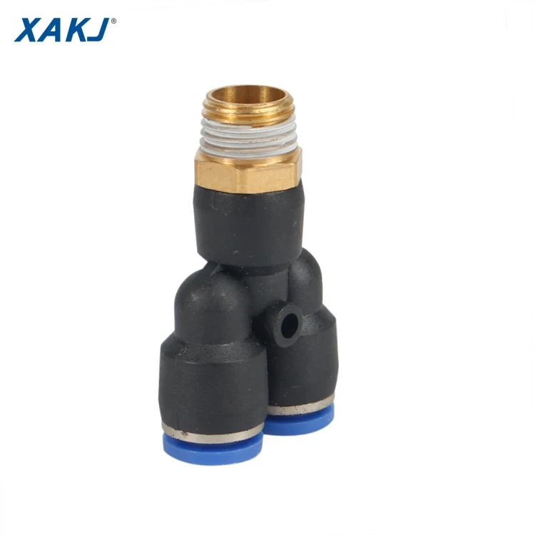 
PY Y-shape Tee Male 3 Way BSPT Thread 1/8 1/4 3/8 1/2 Brass Air Coupler Connector Pneumatic Fittings for PU hose OD 4 to 16mm 