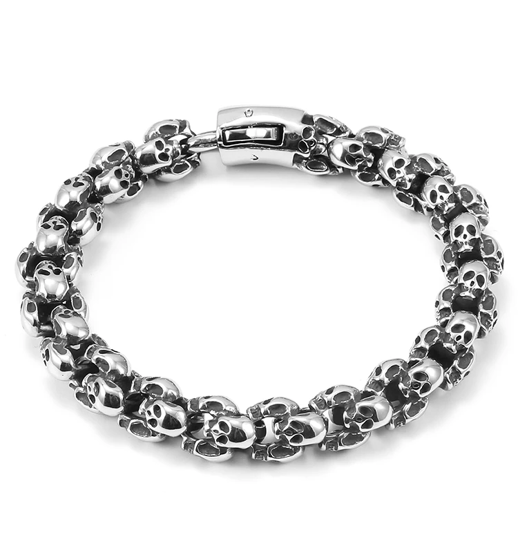 2022 Bulk Wholesale China Manufacturer Vendor Stainless Steel Skull Bead Men Bracelet
