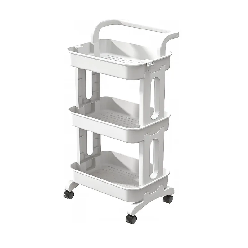 Multi-functional Plastic Storage Shelf with Wheels for Kitchen Multi-purpose Kitchen Bathroom Laundry Room Shelf Rack