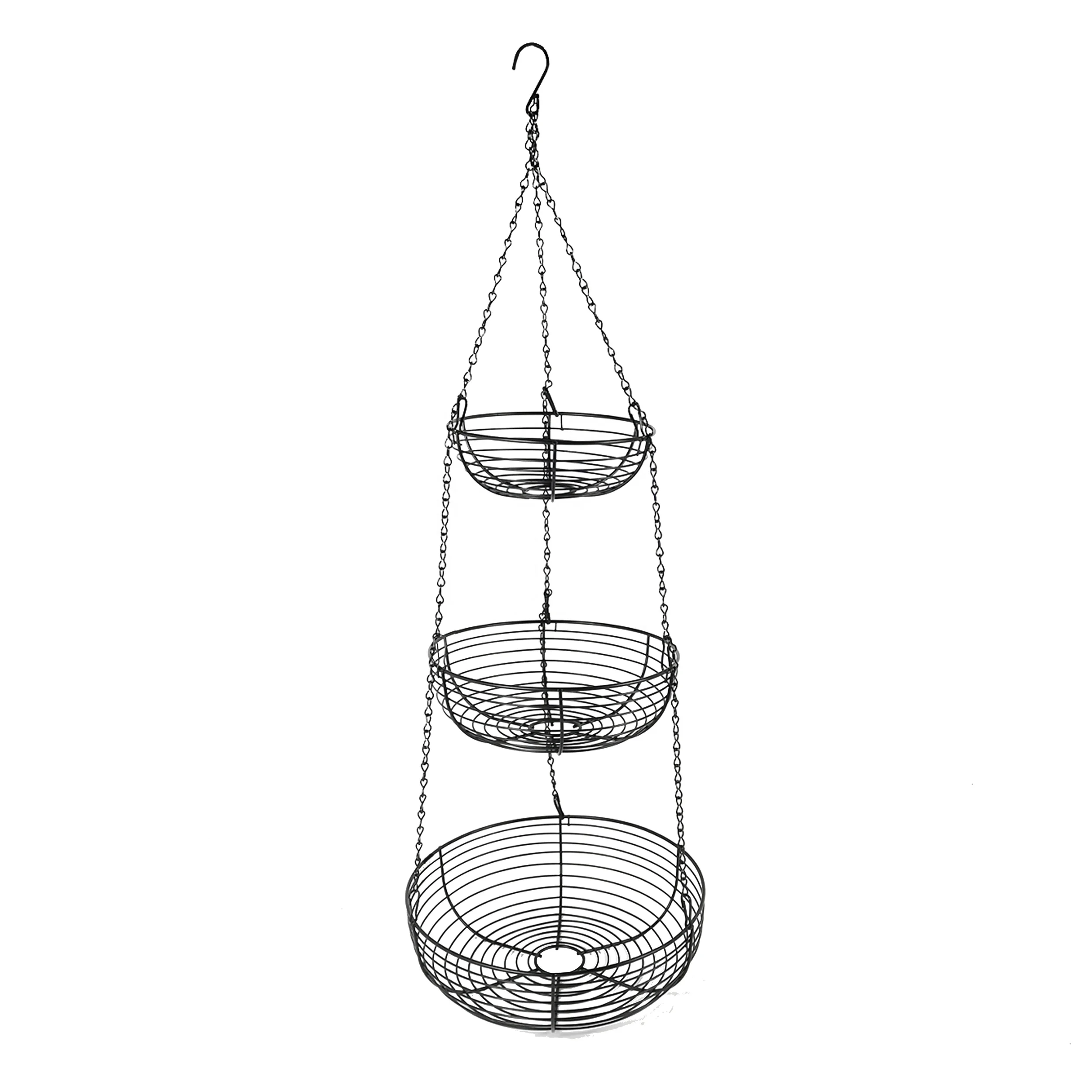 Popular style hanging basket metal 3 tier hanging fruit basket