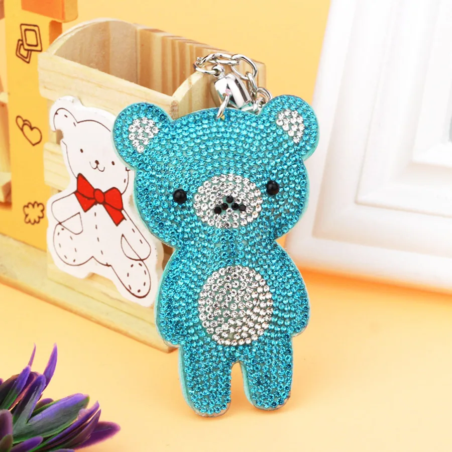 Wholesale Bling Bear Key Ring Pendant Multi colors Rhinestone Glitter Mini Bear Keychains For Women Bag