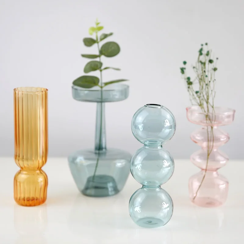 Factory Direct Cheap Home Decor Glass Flower Vase Modern Colorful Clear Flower Glass Vase