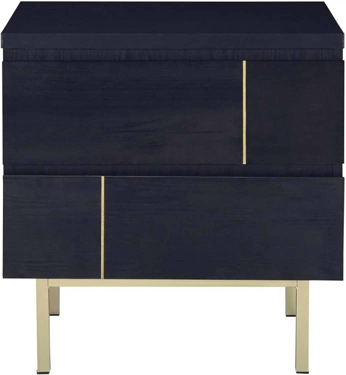 Modern Wooden Nightstand with Metal Block Legs And Two Drawers
