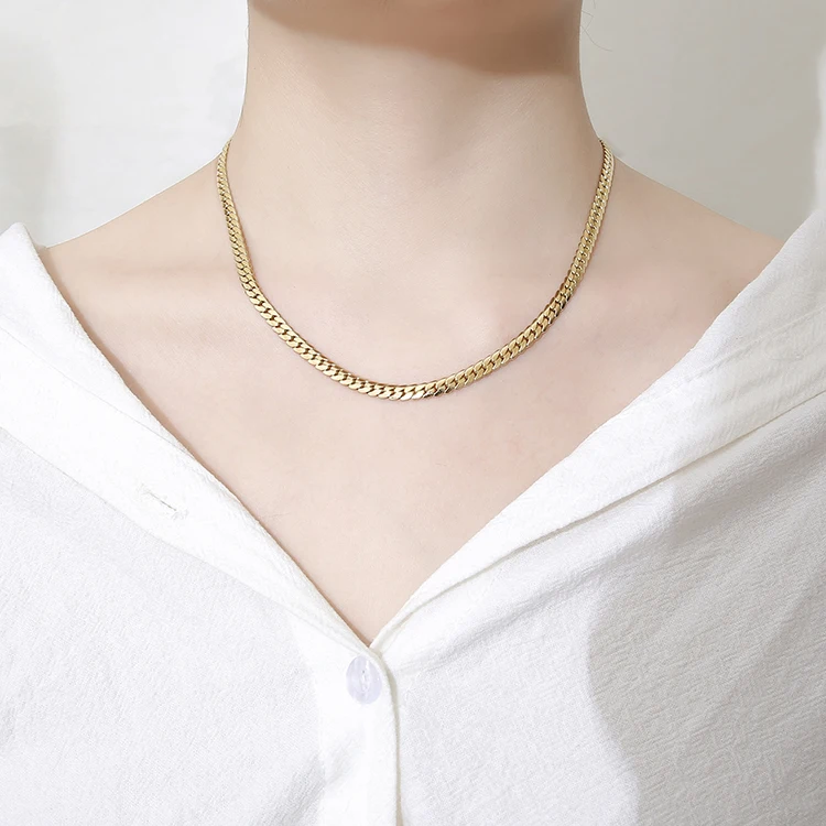 Simplicity Party Gift Jewelry Stainless Steel Plating Gold Flat Snake Chain Choker Necklace