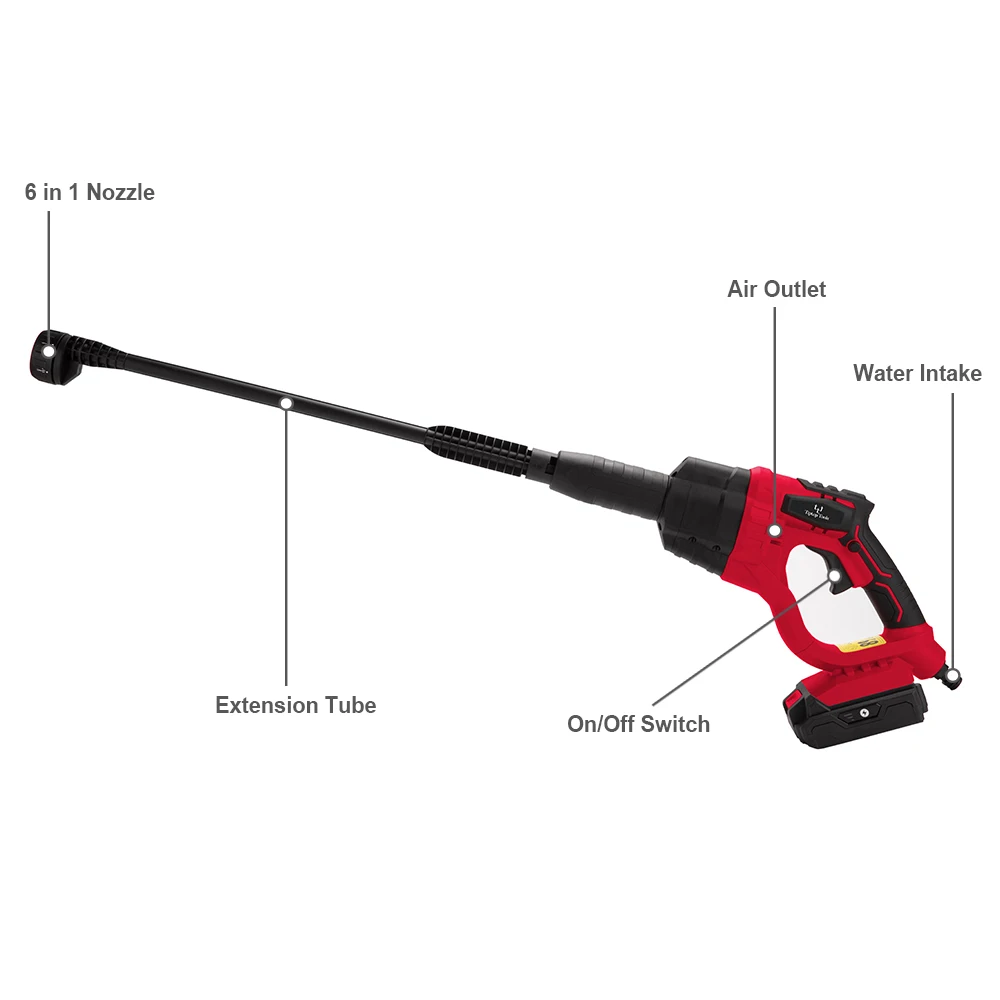 6-in-1 Hand-held 20v Li-ion Battery Power Car Washer Cleaner Lightweight Cordless High Pressure Washer Gun