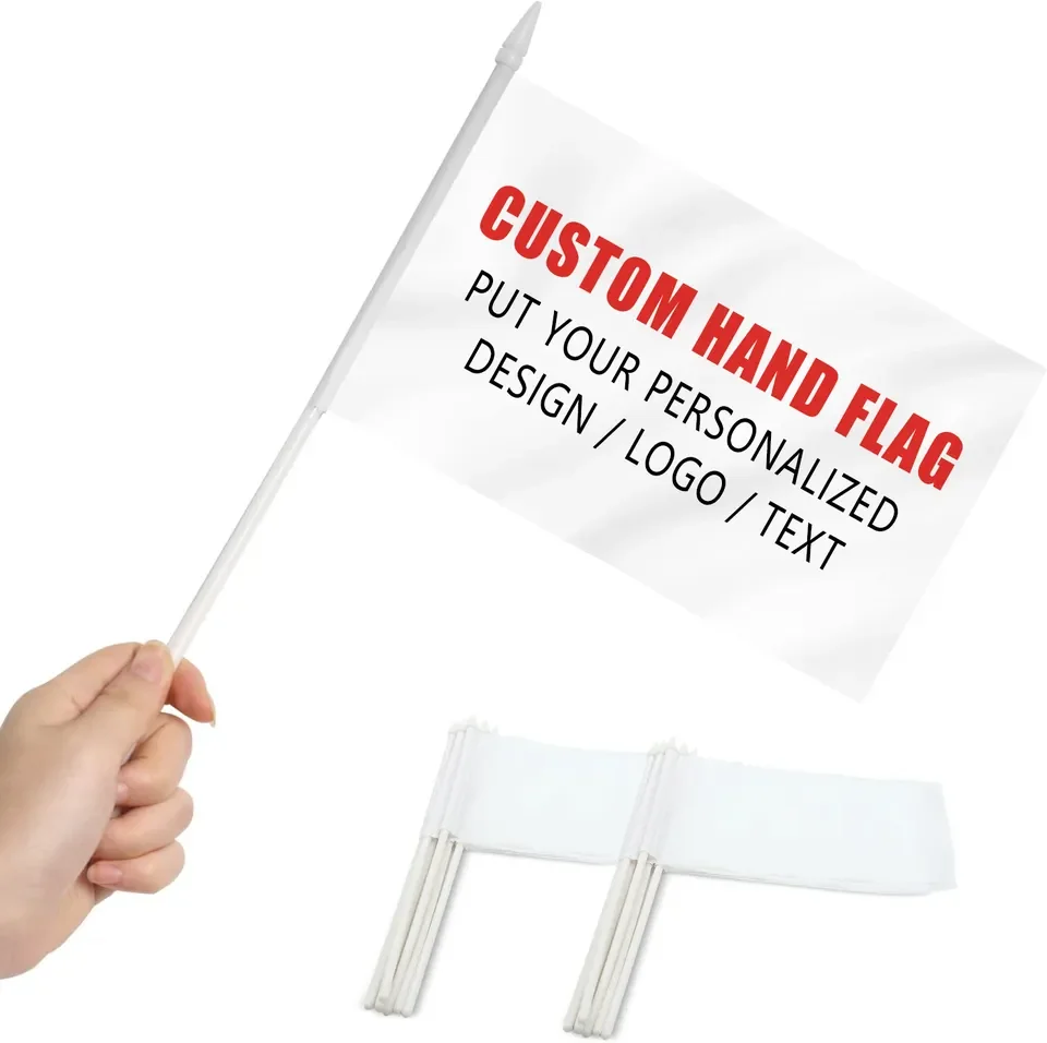 Custom 100D Polyester Any Design Small Blank White Sublimation Hand Held Flag on Stick
