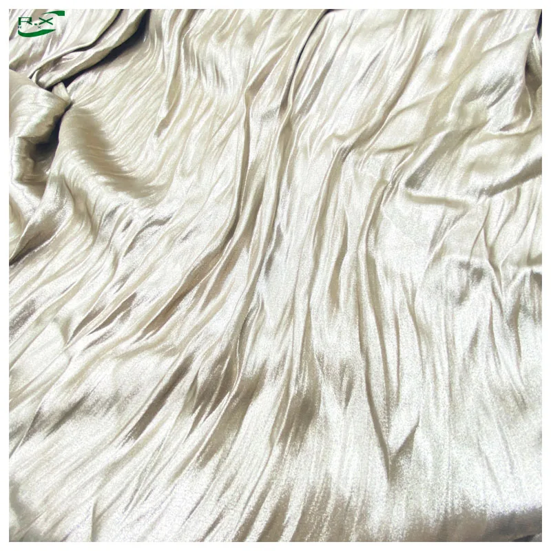 Manufacturers custom wholesale high quality luxury soft polyester silky metal yellow shiny satin fabrics for clothing women
