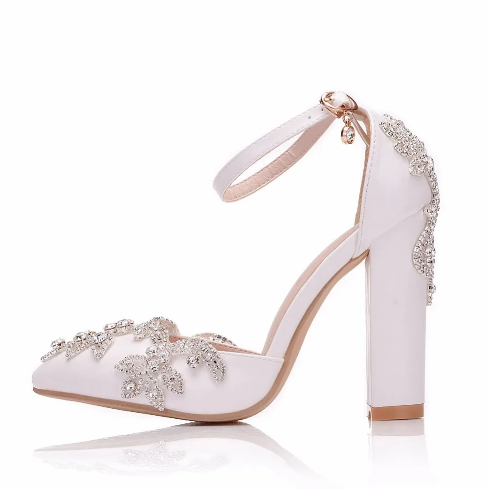 BS049 White 11CM Rhinestone Sandals Pointed Shoes Women Sweet Luxury Platform Wedges Shoes Wedding heels High Heels