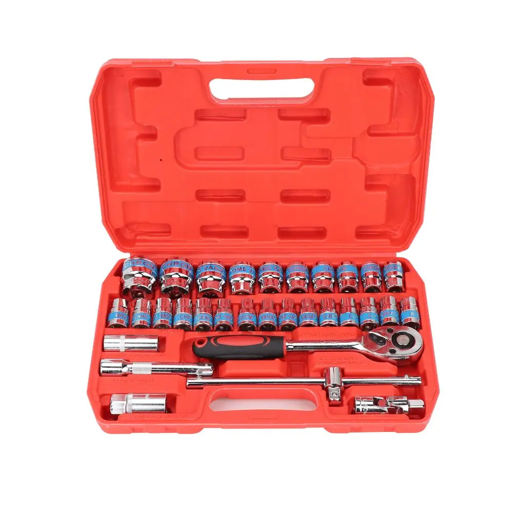 WZAUTO 32 pcs Hardware Multi Hand Tools Kit Combination Spanner Wrench Bicycle Repair Home Sockets Tool Set Box