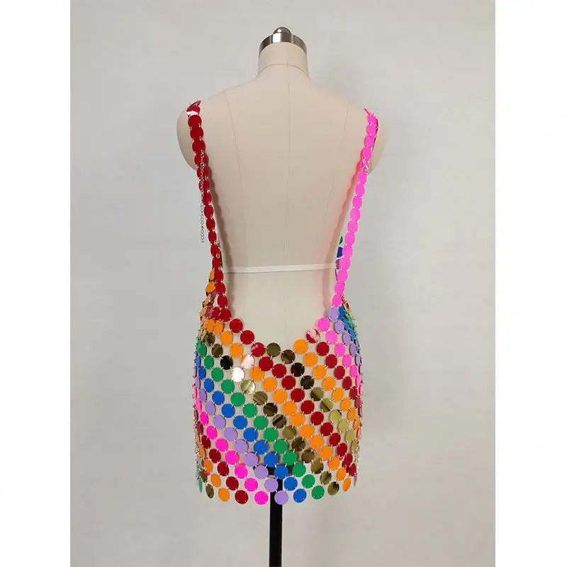 Custom Logo Brands Designer Clothes Famous Brands Women Special Occasion Metal Chain Dress Metallic Dress Bodycon Club dress