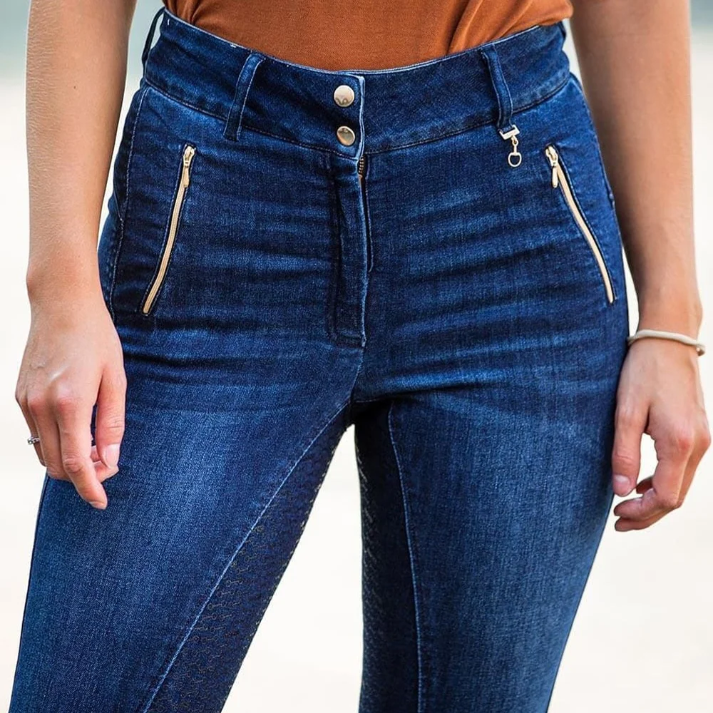 Denim Breeches Women Custom Silicone Grip Equestrian Leggings High Quality Full Seat Riding Breeches