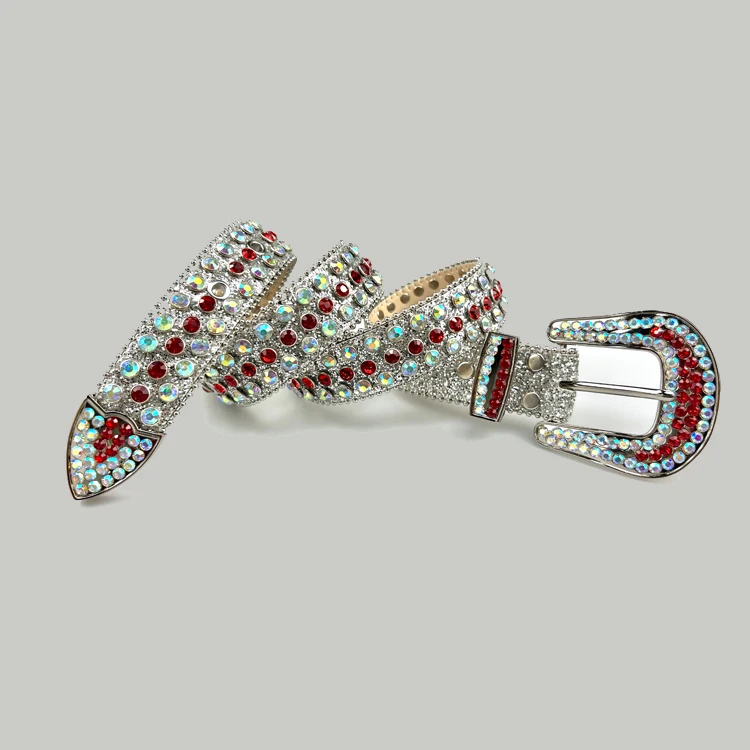 Fashion Casual Cowgirl Cowboy Bling Crystal Unisex Leather Rhinestone Waist Belt for men women