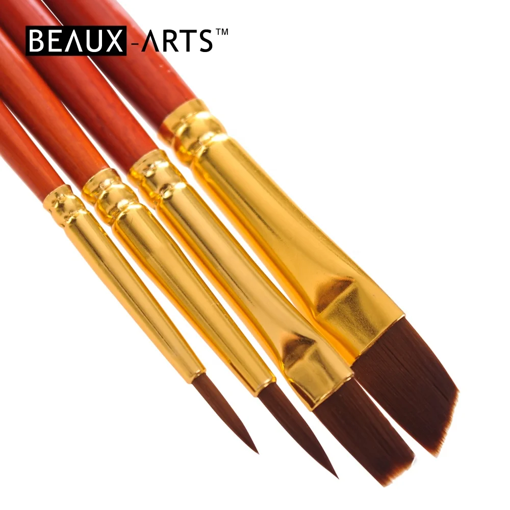 Value Pack Art Paint Brushes Set Golden Nylon Hair with Golden Aluminum Ferrule Short Wooden Handle Artist Brush