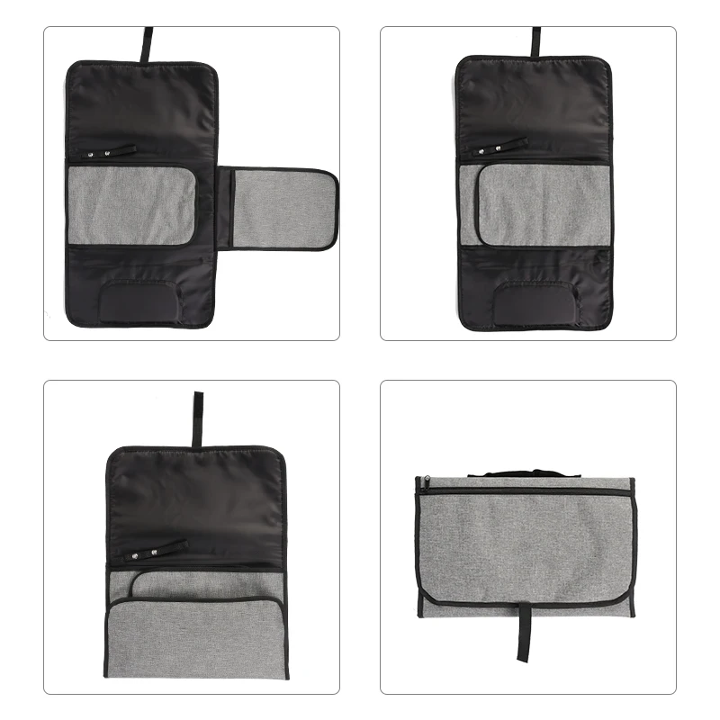 Simple Design Traveling  Portable Pure Color Grey Waterproof  Baby Changing Mat with Pillow