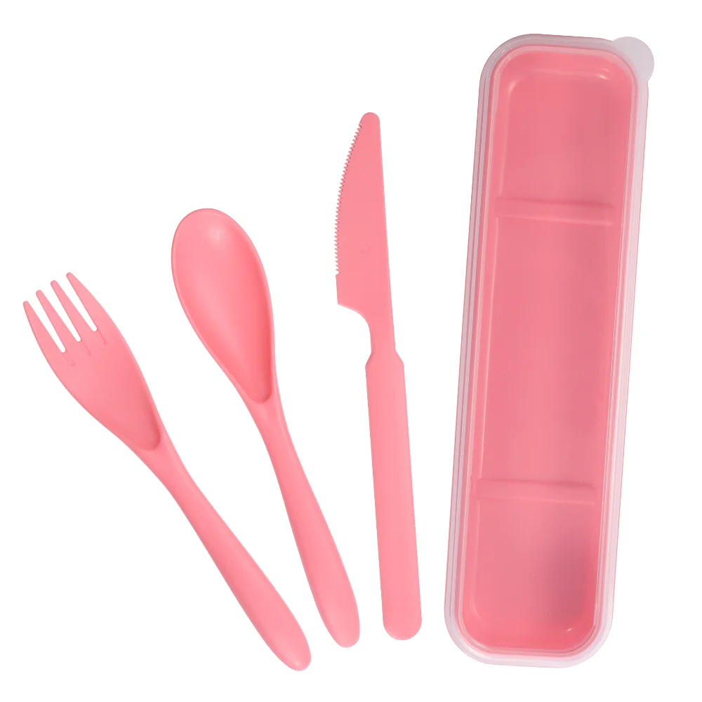 Wheat Straw Outdoor Portable Eco-friendly cutlery   Easy to clean and reusable Wheatstraw cutlery set with case