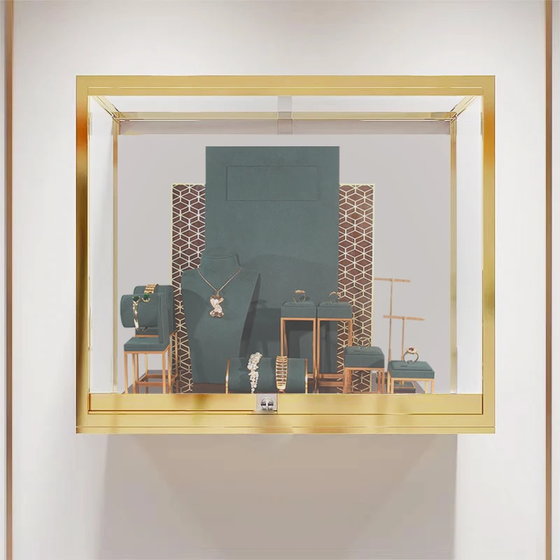 FSD New Design metal luxury jewelry display set microfiber bust and stand with base and background for Window cabinet showcase